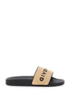 Givenchy Beige Sandals With Raffia Strap And Logo Lettering On The Front In Cotton Blend And Tech Fa In Brown