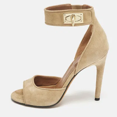 Pre-owned Givenchy Beige Suede Shark Lock Ankle Wrap Sandals Size 35