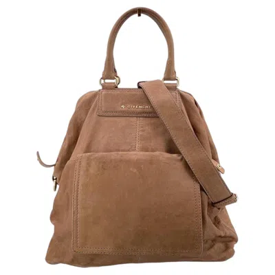 Pre-owned Givenchy Beige Tan Leather 2 Way Pandora Handbag With Strap In Brown