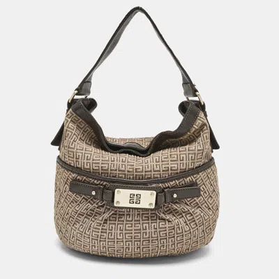 Pre-owned Givenchy Beige/dark Brown Logo Jacquard Fabric Hobo