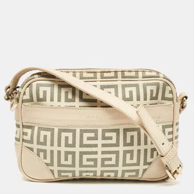 Pre-owned Givenchy Beige/grey Signature Canvas And Leather Crossbody Bag