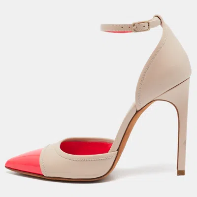 Pre-owned Givenchy Beige/pink Leather And Patent Ankle Strap Pumps Size 37.5
