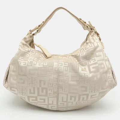 Pre-owned Givenchy Beige/white Monogram Canvas And Leather Hobo