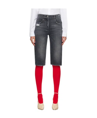 Givenchy Gray Distressed Denim Shorts In 001-black
