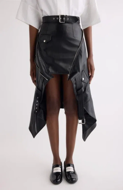 Givenchy Belted Asymmetric Leather Biker Skirt In Black