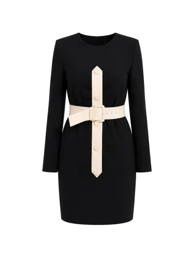 Givenchy Wool Long Sleeve Belted Mini Sheath Dress In Animal Print