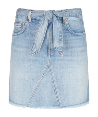 Givenchy Belted Denim Mini Skirt In Blue