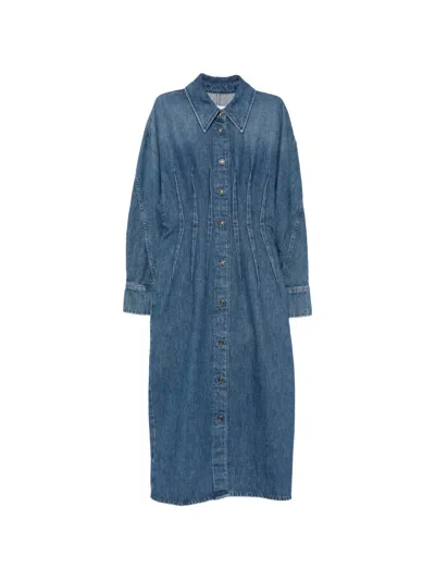 Givenchy 벨트 플리츠 웨이스트 미디 드레스 In Blue