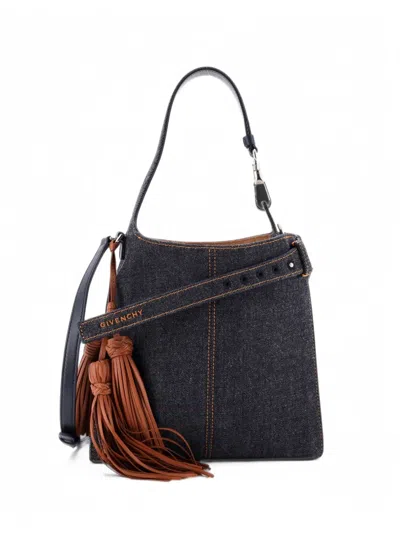 Pre-owned Givenchy Belted Tassel Denim Small Hobo Bag In Blue