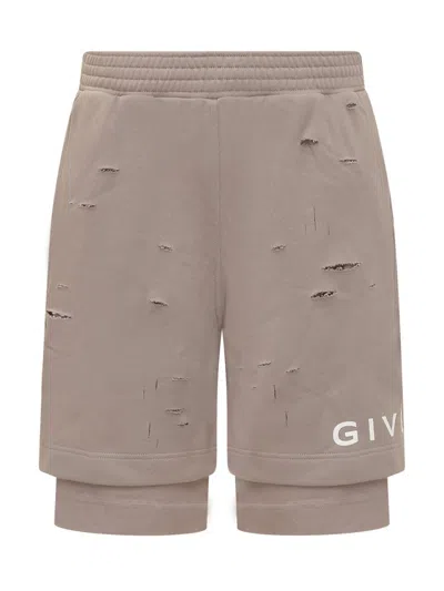 Givenchy Destroyed Effect Bermuda Shorts In Grey