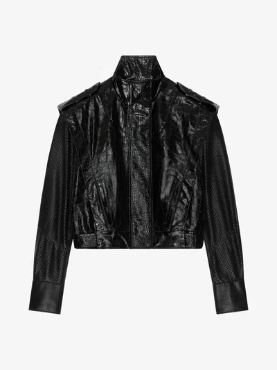 Givenchy Bi-material Biker Jacket In Leather In Noir