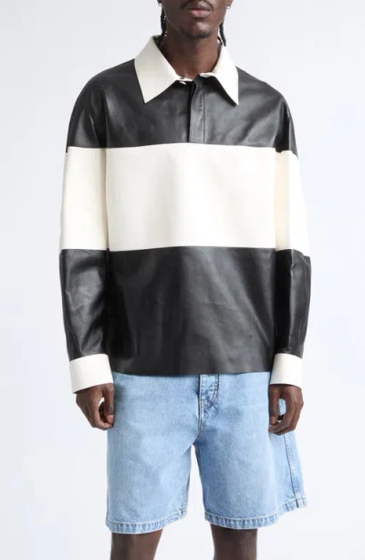 Givenchy Bicolor Long Sleeve Leather Polo In Black