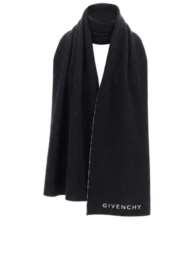 Givenchy Logo-embroidered Wool Scarf In Black