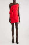 Givenchy Big Bow Asymmetric Strapless Dress In Vermillon