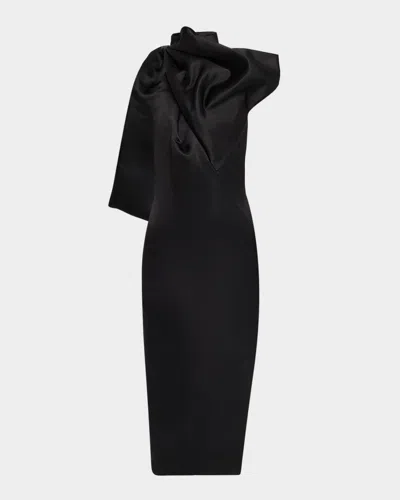 GIVENCHY BIG BOW SATIN BACKLESS HALTER MIDI DRESS