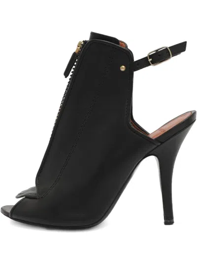 Pre-owned Givenchy Zipper Leather Peep-toe Sandals In Black