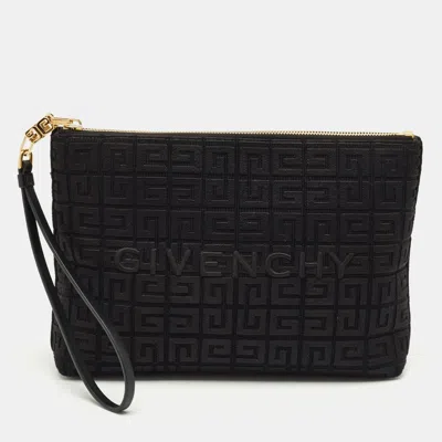 Pre-owned Givenchy Black 4g Embroidered Canvas Wristlet Pouch