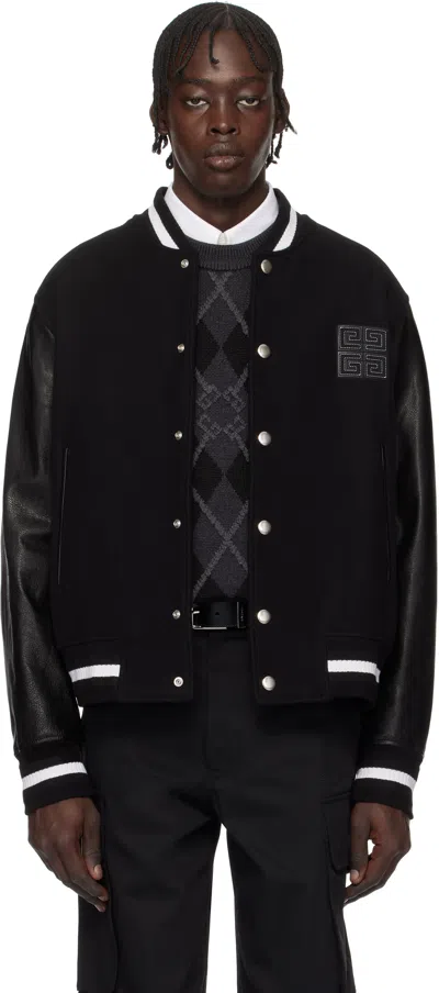 Givenchy Black 4g Varsity Bomber Jacket In 001-black