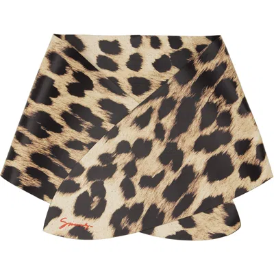 Givenchy Black & Beige Leather Leopard Print Scarf