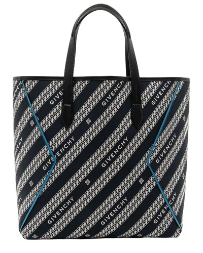 Pre-owned Givenchy Black & Blue & White Canvas & Leather Bond Chain N/s Tote (authentic  Pre-loved)