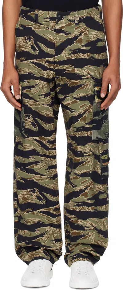GIVENCHY BLACK & KHAKI CAMO PRINT CARGO PANTS