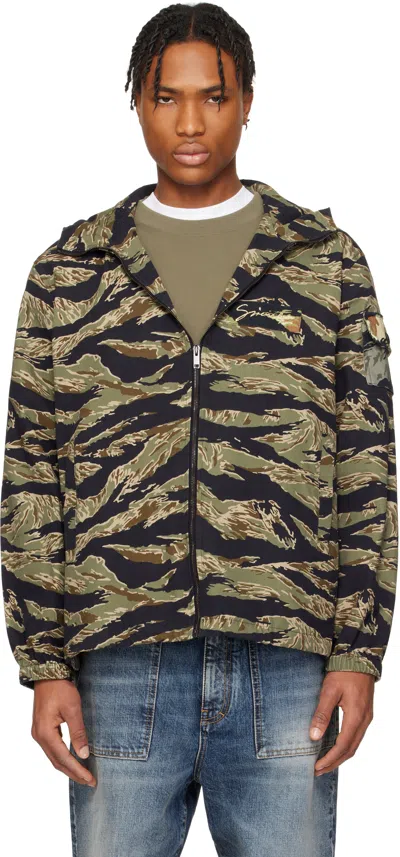 GIVENCHY BLACK & KHAKI CAMO PRINT WINDBREAKER JACKET