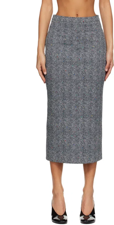 Givenchy Black & White Low Waist Kick Back Midi Skirt