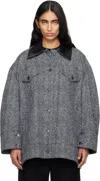 Givenchy Womens Black White Herringbone Relaxed-fit Cotton Jacket In Gray