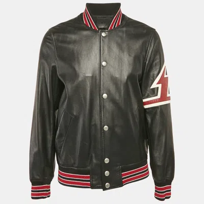 Pre-owned Givenchy Black Applique Leather Bomber Jacket L