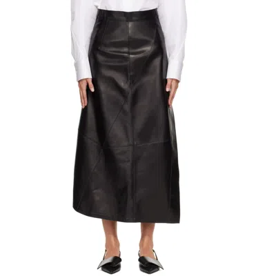 Givenchy Black Asymmetric Leather Midi Skirt