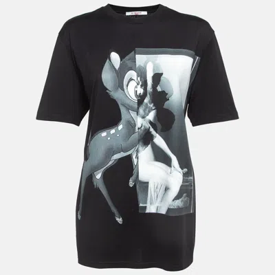 Pre-owned Givenchy Black Bambi Print Cotton Oversized T-shirt S