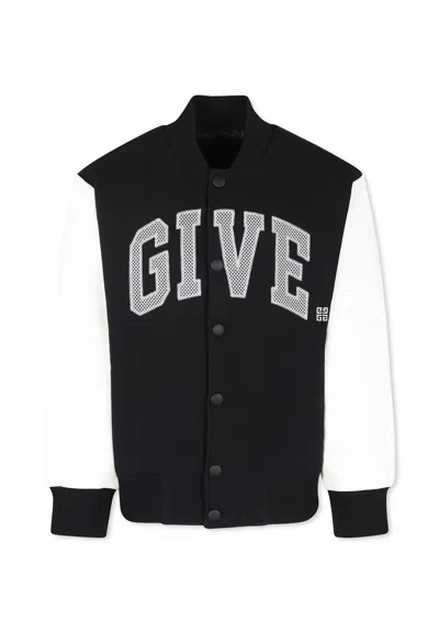 Givenchy Black Bomber Jacket For Kids With Logo