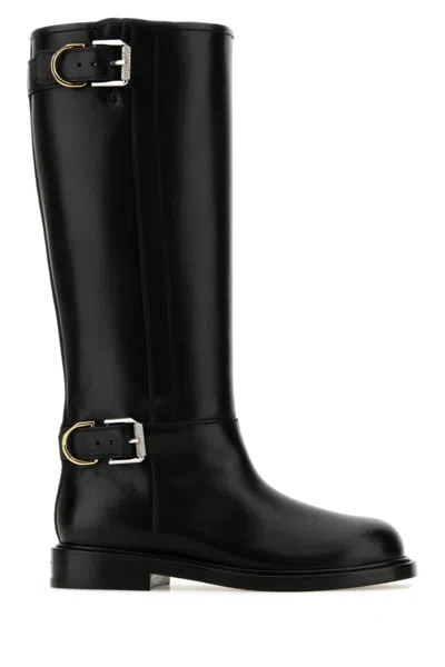 GIVENCHY BLACK BUCKLED LEATHER BOOTS