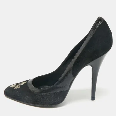 Pre-owned Givenchy Black Calf Hair Suede And Leather Shark Slingback Pumps Size 39
