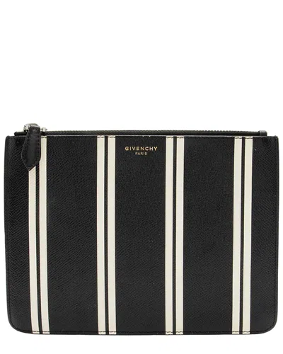 Pre-owned Givenchy Black Calfskin Striped Zip Pouch (authentic Pre-loved)
