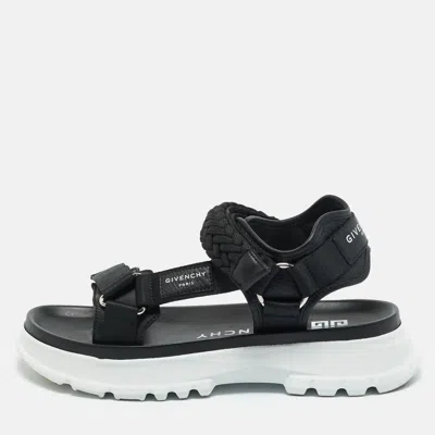 Pre-owned Givenchy Black Canvas And Leather Spectre Flat Sandals Size 42