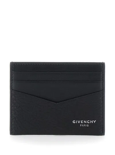 GIVENCHY BLACK CARD HOLDER WITH V DETAIL AND LOGO LETTERING ON THE FRONT IN LEATHER MAN