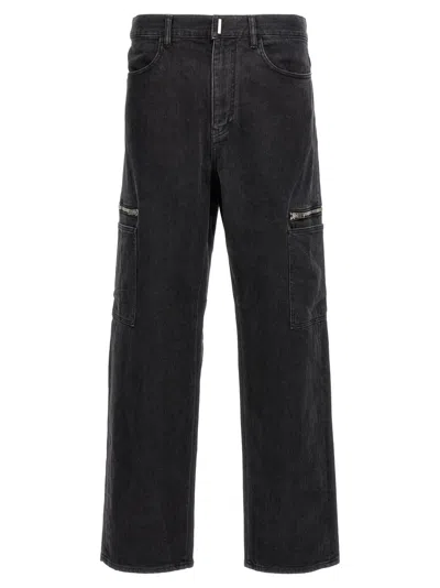 GIVENCHY GIVENCHY BLACK CARGO DENIM JEANS WITH 4G PRINT