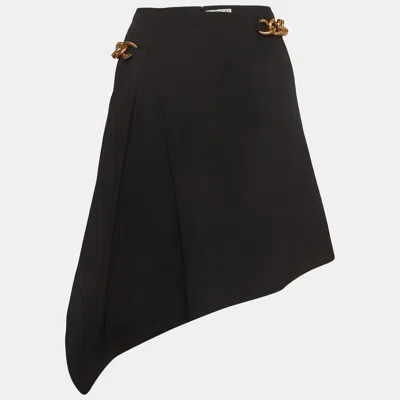 Pre-owned Givenchy Black Chain Belted Gabardine Asymmetrical Mini Skirt S