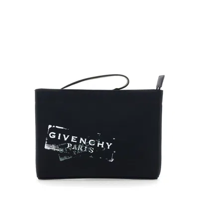 Givenchy Black Clutch Bag With Top Handle And Logo Print On The Front In Cotton Man