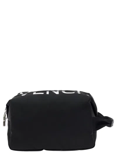 Givenchy Black Clutch With Contrasting Logo Print In Nylon Man