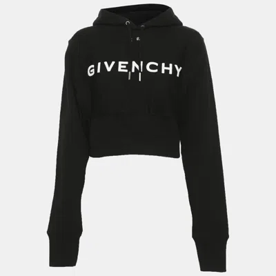 Pre-owned Givenchy Black Cotton Archetype Logo Drawstring Hoodie Xs