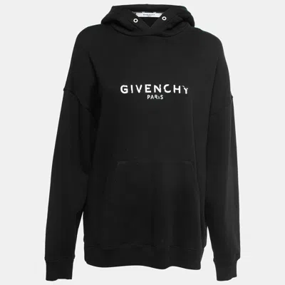 Pre-owned Givenchy Black Cotton Faded Logo Print Hooded Sweatshirt M