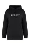 GIVENCHY BLACK COTTON HOODIE WITH VELVET LOGO INTARSIA AND RIBBED EDGES FOR WOMEN