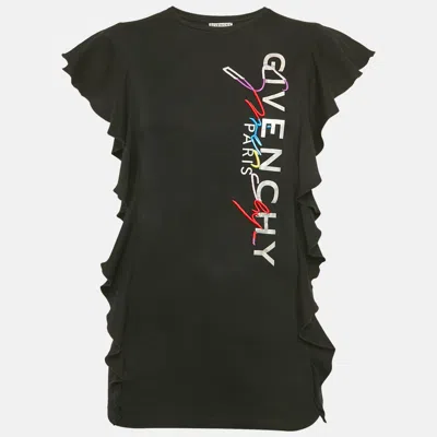 Pre-owned Givenchy Black Cotton Knit Logo Detail Top 10yrs