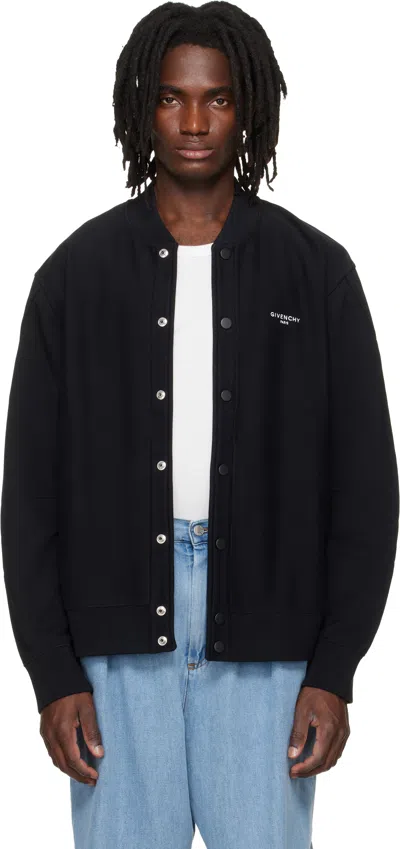 Givenchy Black Couture Seam Fleece Embroidered Cardigan
