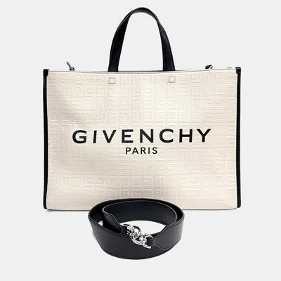 Pre-owned Givenchy Black Cream Fabric G Tote Bag Medium