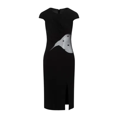 Givenchy Black Crepe Dress With Tulle Inserts And Front Slit Hem