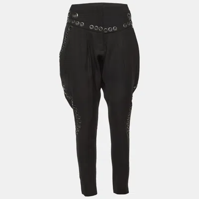 Pre-owned Givenchy Black Crepe Eyelet Detail Trousers M