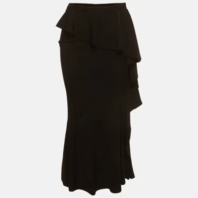 Pre-owned Givenchy Black Crepe Ruffle Overlay Maxi Skirt M